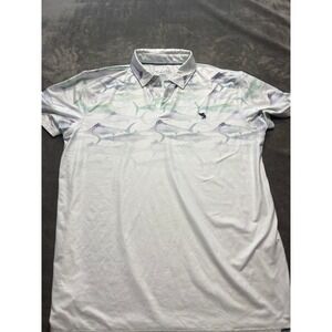Salt Life UVAPOR‎ Men's Polo Shirt SLX L White Blue Fish Print Short Sleeve